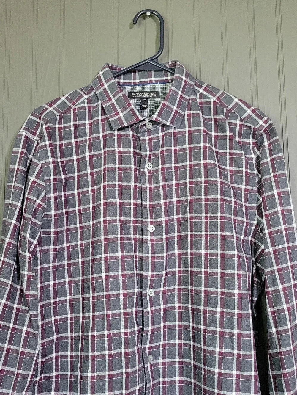 Banana Republic Long Sleeve Button Down Shirt Tailored Slim Fit Plaid Men's LT